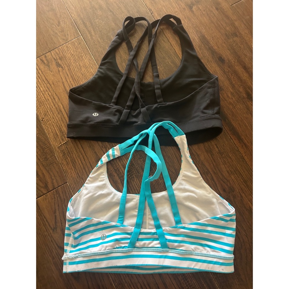 Lululemon Free To Be Wild Sports Bra Bundle Black & Turquoise Striped Size 8